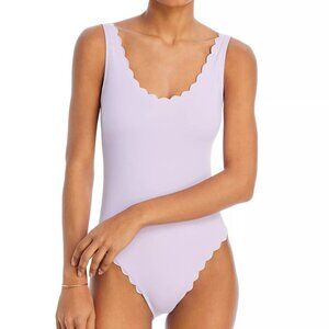 108$ AQUA Swimwear Scalloped One Piece Swimsuit Sleeveless Size XL Lilac Purple